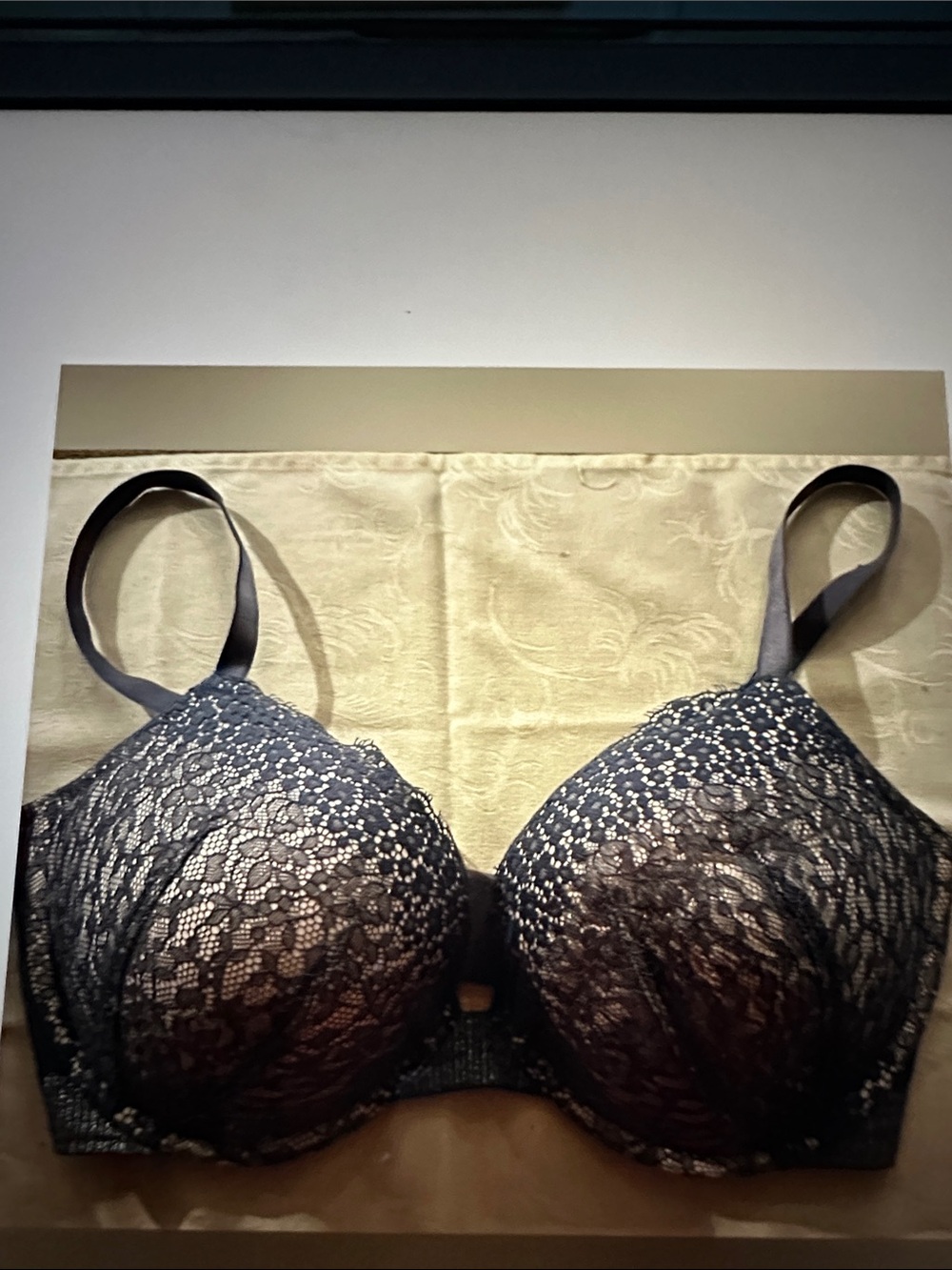 Victoria's Secret Lace Push Up Bra and Panty set with Diamonds in Deep Blue